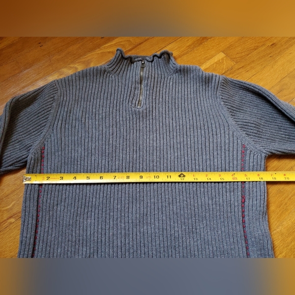 GUESS 100% cotton ribbed chunky knit gray 3/4 high neck zipper pullover sweater - Picture 4 of 7